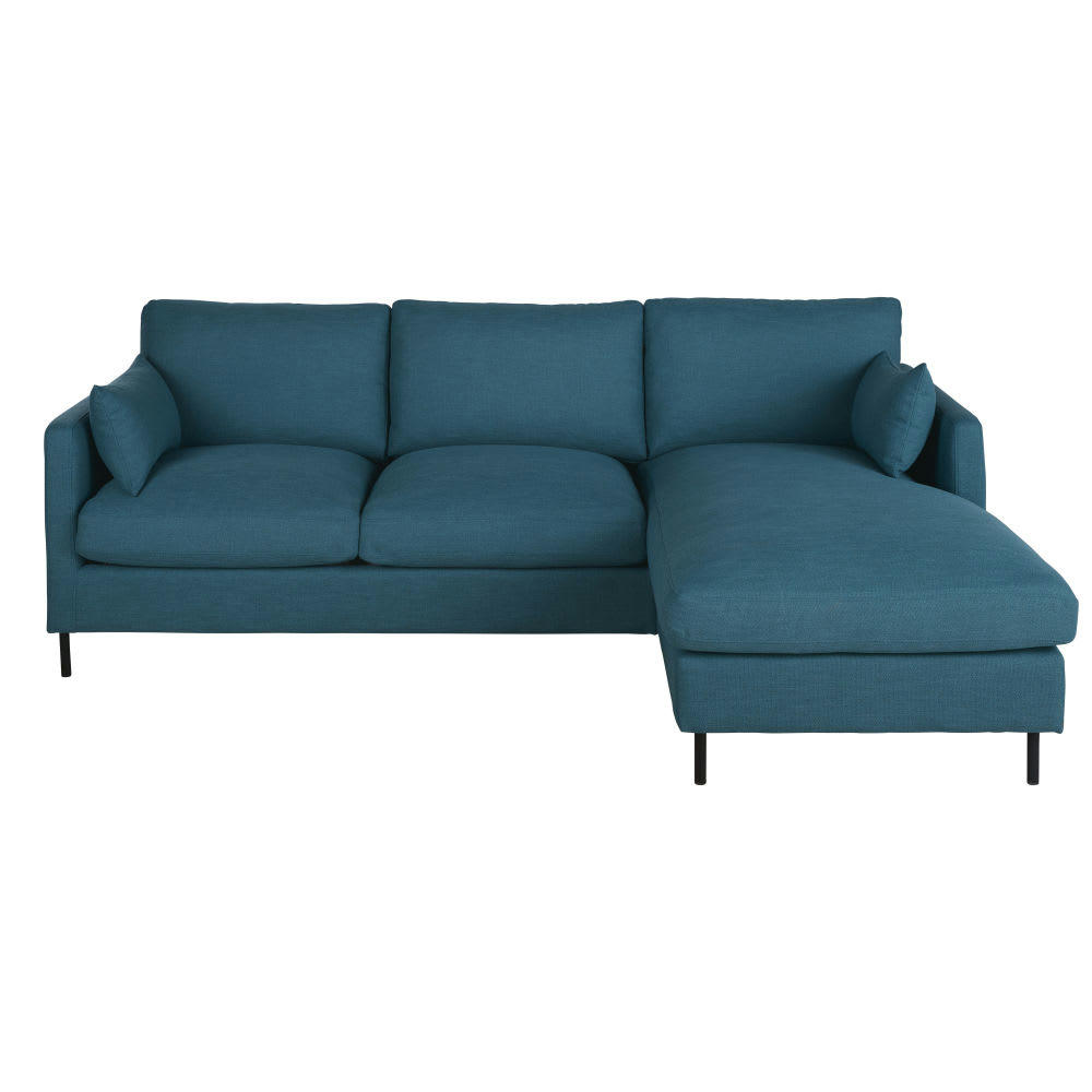 Julian - Canapé d'angle droit convertible 4/5 places bleu pétrole, matelas 10 cm