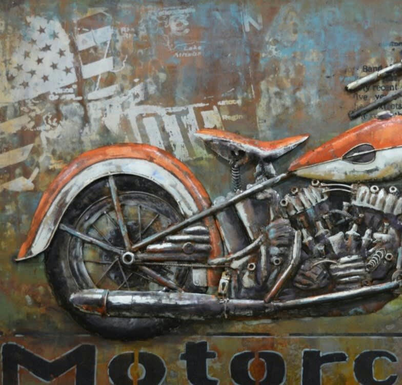 MÉTAL BRASS - Tableau relief en métal harley knucklehead 120x80