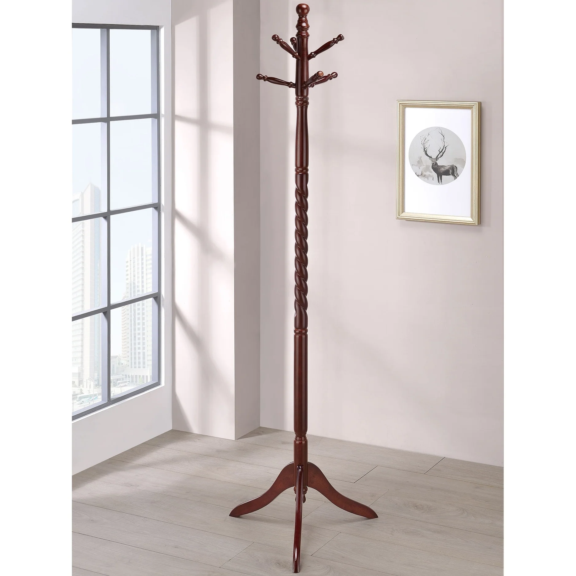 Riona 6 Hook Freestanding Wood Coat Rack Hat Hanger Merlot