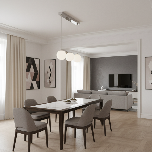 Lampa wisząca listwa EDYLIT LED 3xE14 zwis białe kule chrom PELOTE 14-392