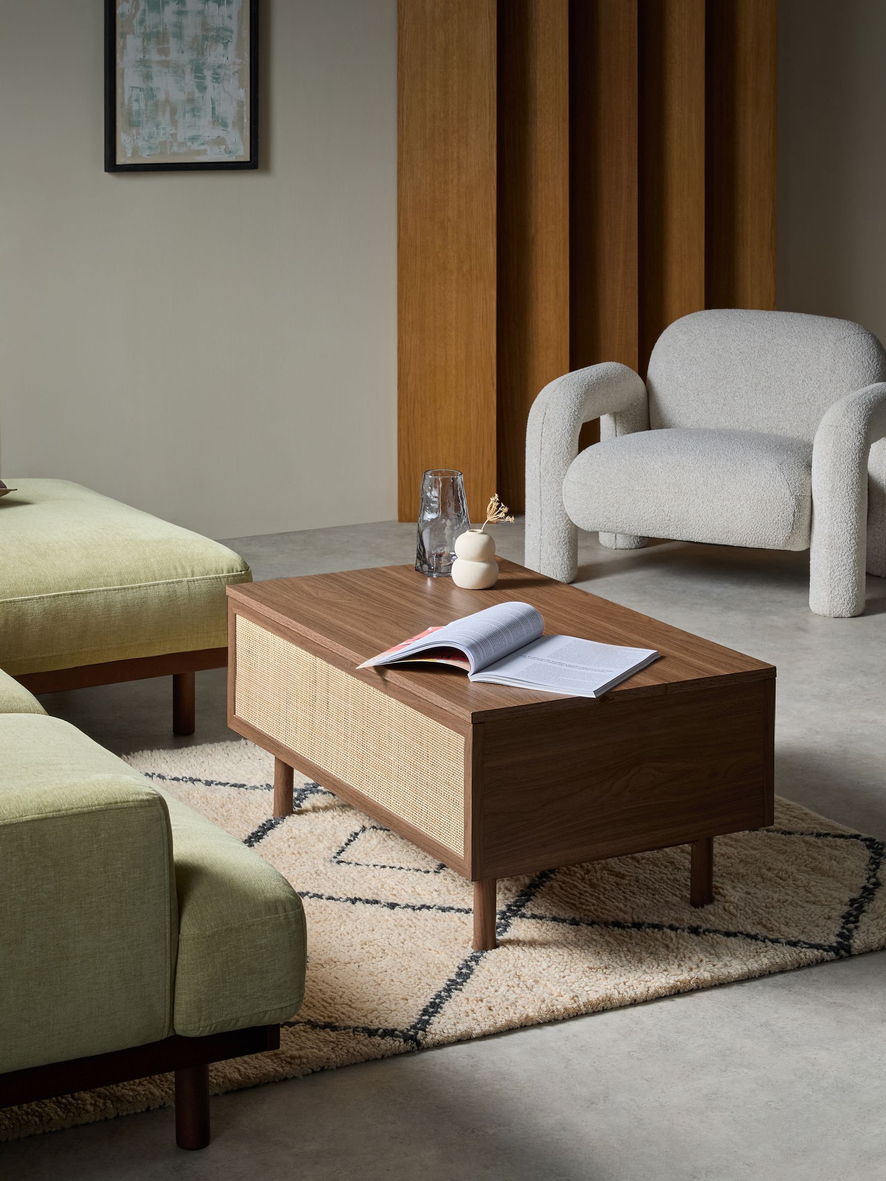Pavia Rattan Coffee Table to Desk in Dark Oak Effect