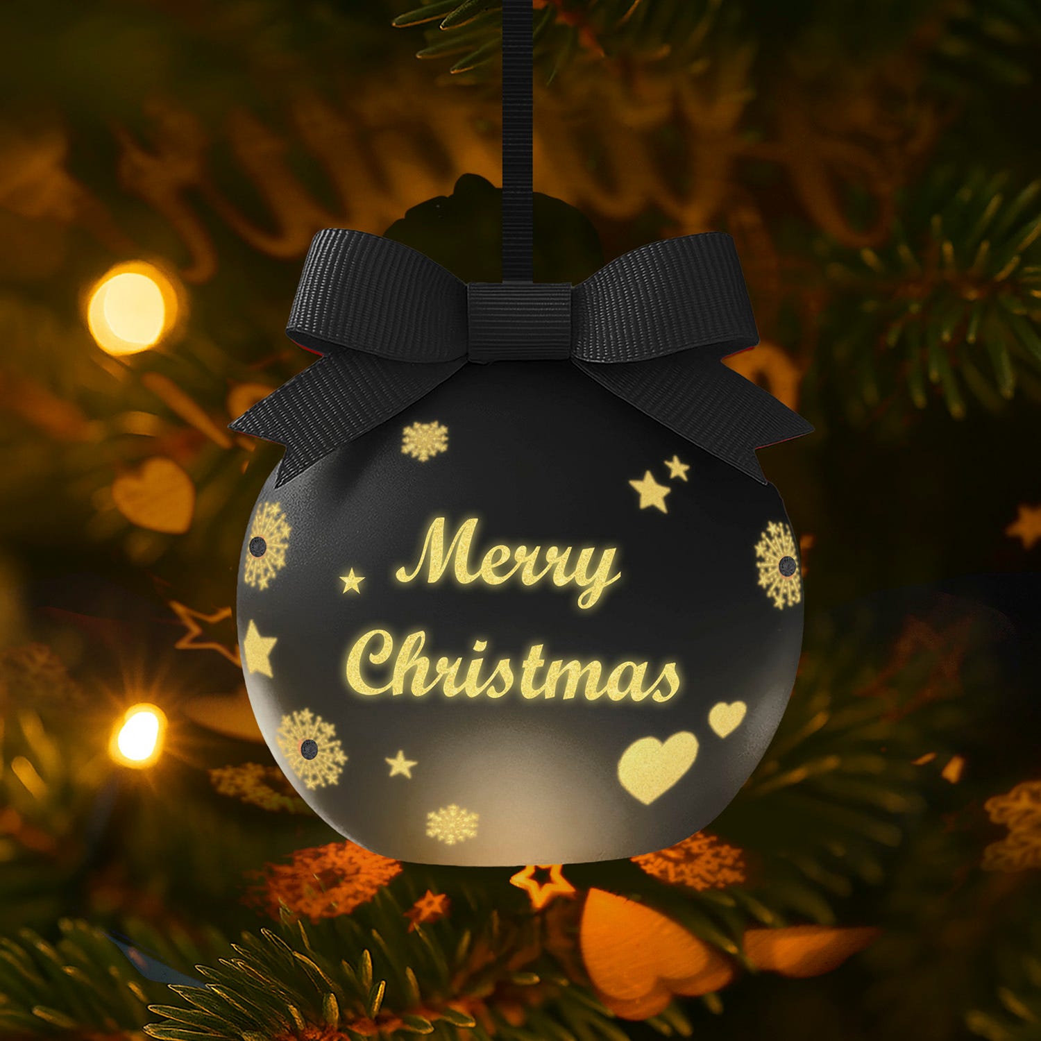 Pallina Natale led Merry Christmas nero