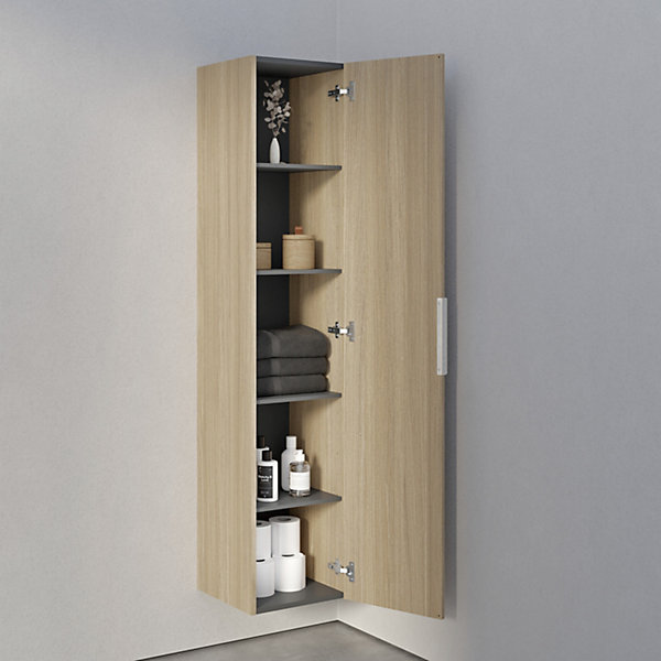 Armoire suspendue Colonne de rangement 35x165x35cm (LxHxP) Chêne blanchi   poignée métal Chrome - TIM
