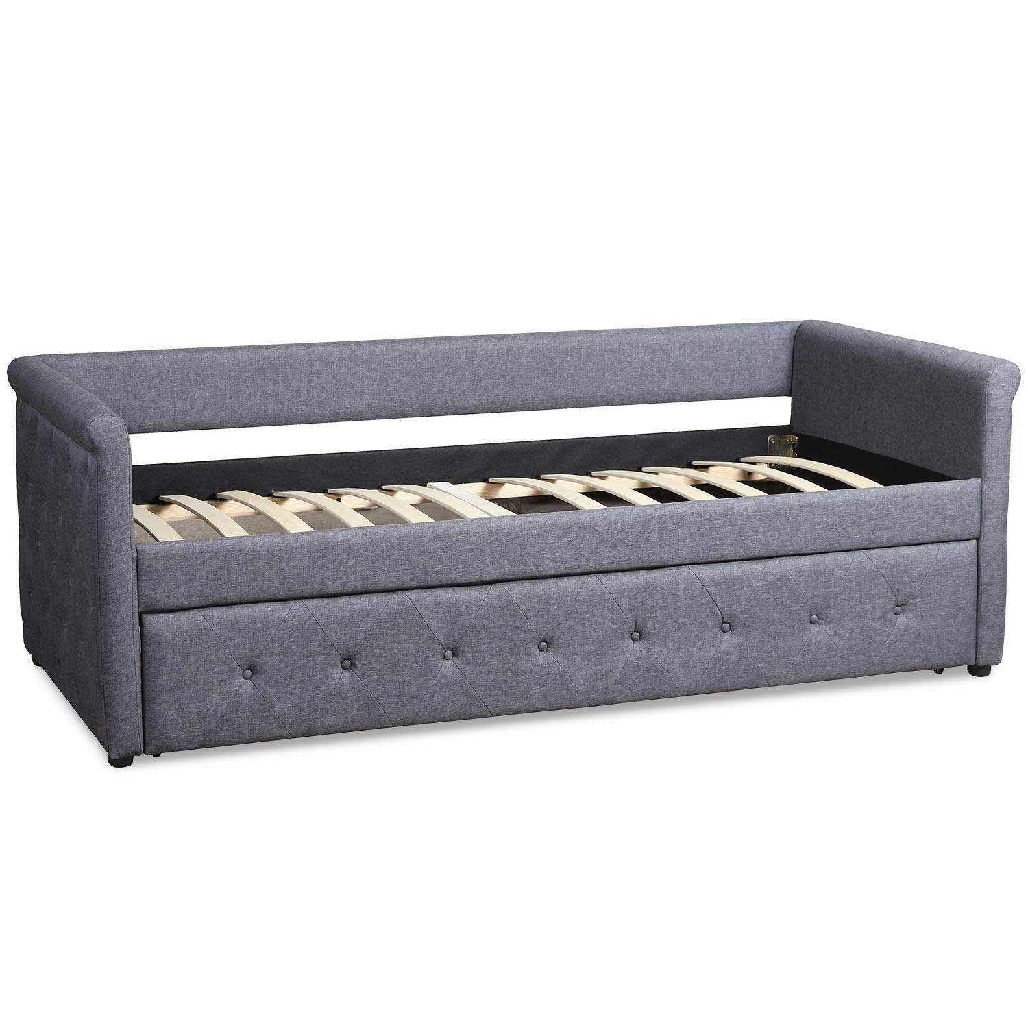 GARRY - Lit simple gigogne tissu gris foncé