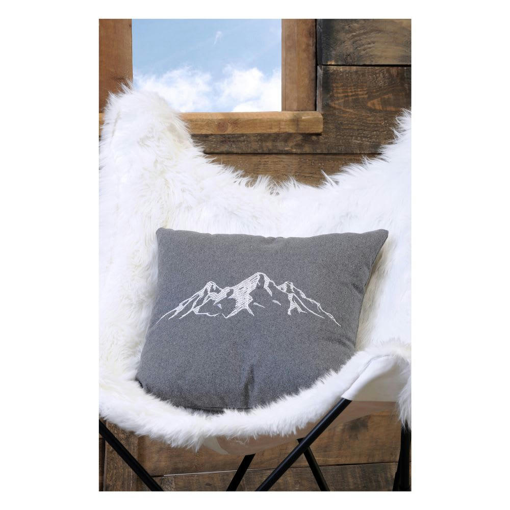 - Coussin 45 x 45 cm gris imprimé montagne Charvin
