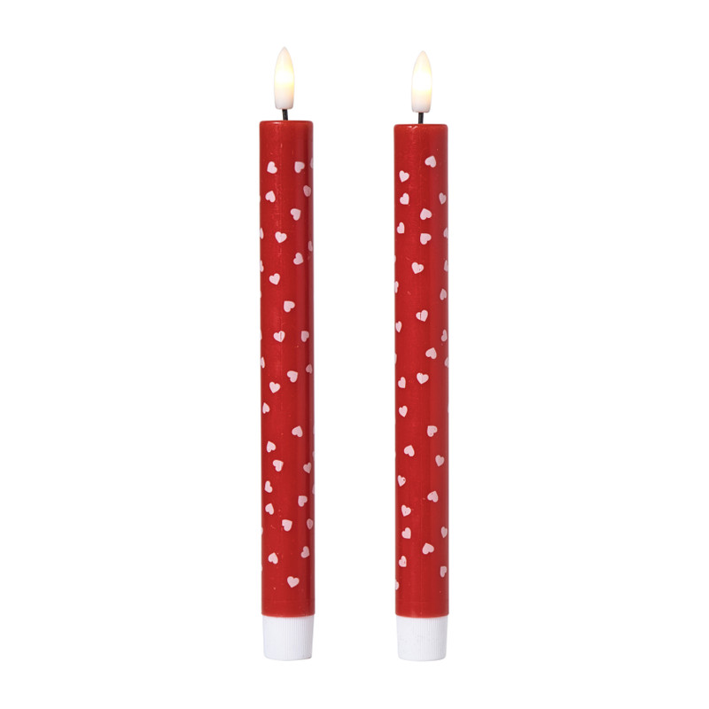 LED kaars hartjes - roze/rood - &Oslash;2.2x24 cm