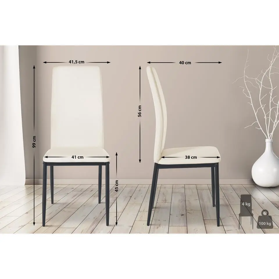 CLP Set van 4 Eetkamerstoel Savino Kunstleer - creme