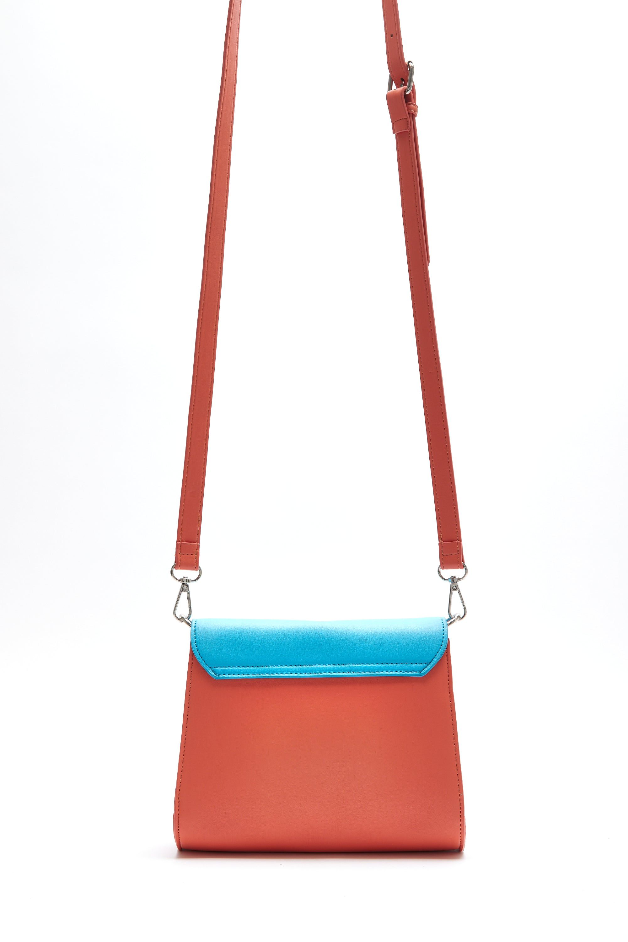 House of Holland Cross Body Bag In Orange And Blue With A Printed Logo