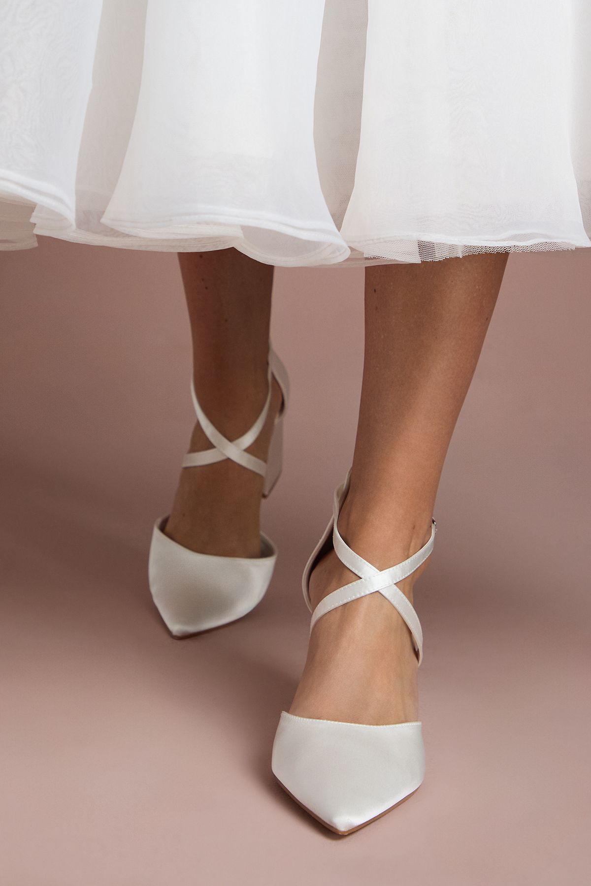 Coast Bridal Wide Fit Treat Satin Cross Strap Pointed Block Heel Court Shoes