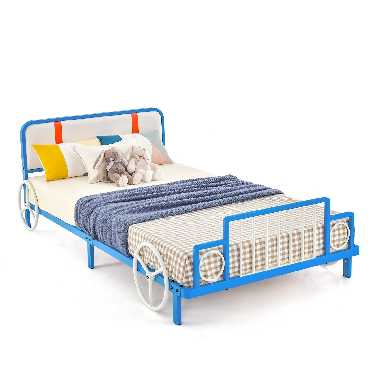Twin Platform Bed for Kids with Metal Car-Shaped Frame