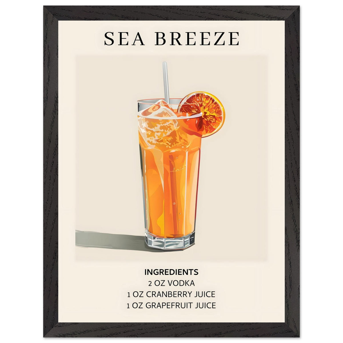 Artfulprints Poster met Lijst Sea Breeze cocktail - Ingrediënten  - 30x40 cm - Oranje