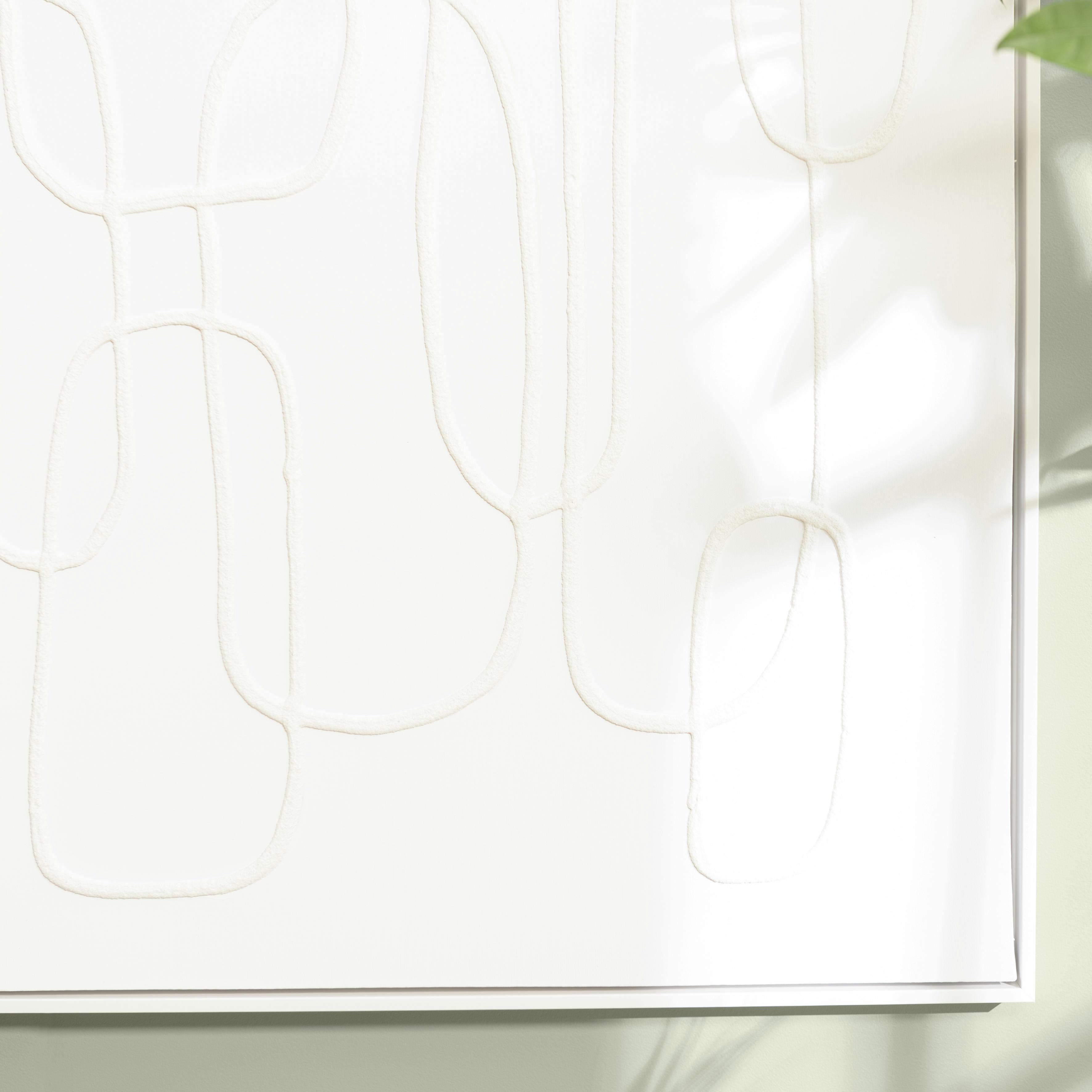 Tableau blanc lignes entremêlées peinture au sable 83 x 123 cm
