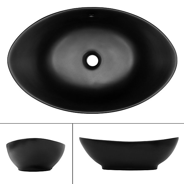 Lavabo noir en ceramique vasque a poser 590 x 380 x 190 mm trop-plein inclus