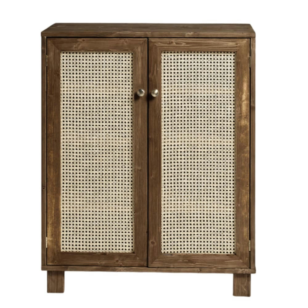 HAYDÉ - Meuble à chaussures avec portes en rotin marron vieilli 100 cm
