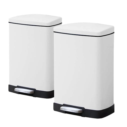 SOGA 2-Pack 12L White Stainless Steel Foot Pedal Trash Bin