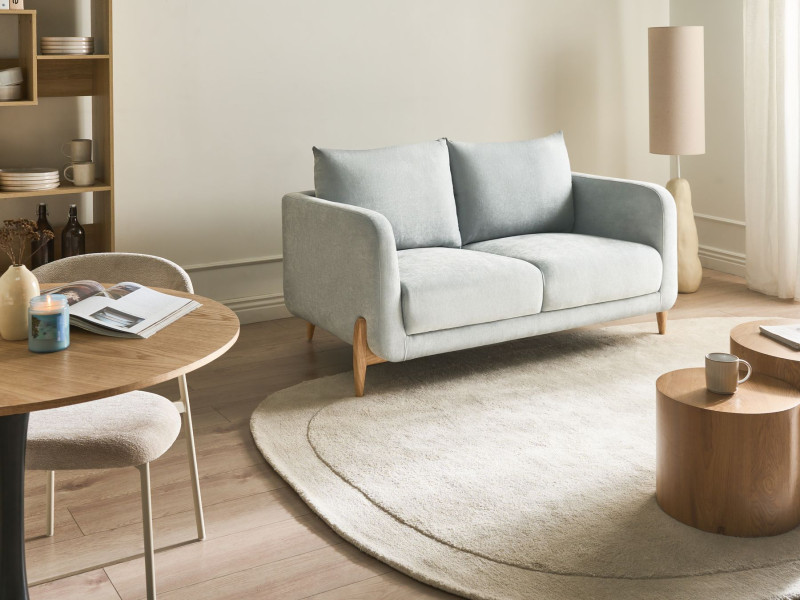 Tapicerowana sofa szenila 2-osobowa błękitna