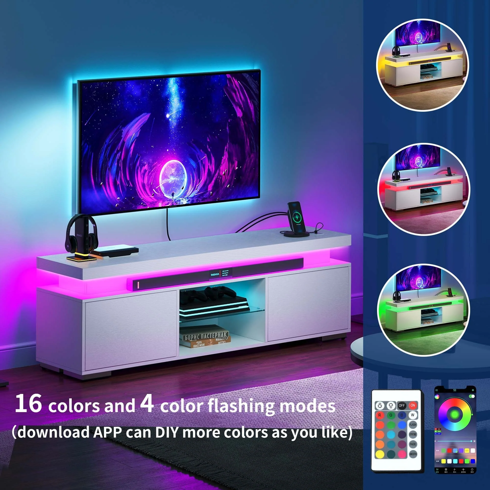 Moasis Modern TV Stand for TV 43-65 Entertainment Center Media Console with LED Lights