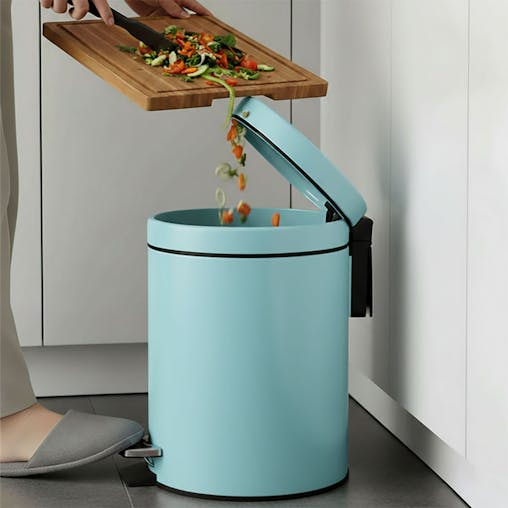 SOGA 2X Foot Pedal Stainless Steel Round Trash Bin Blue 7L