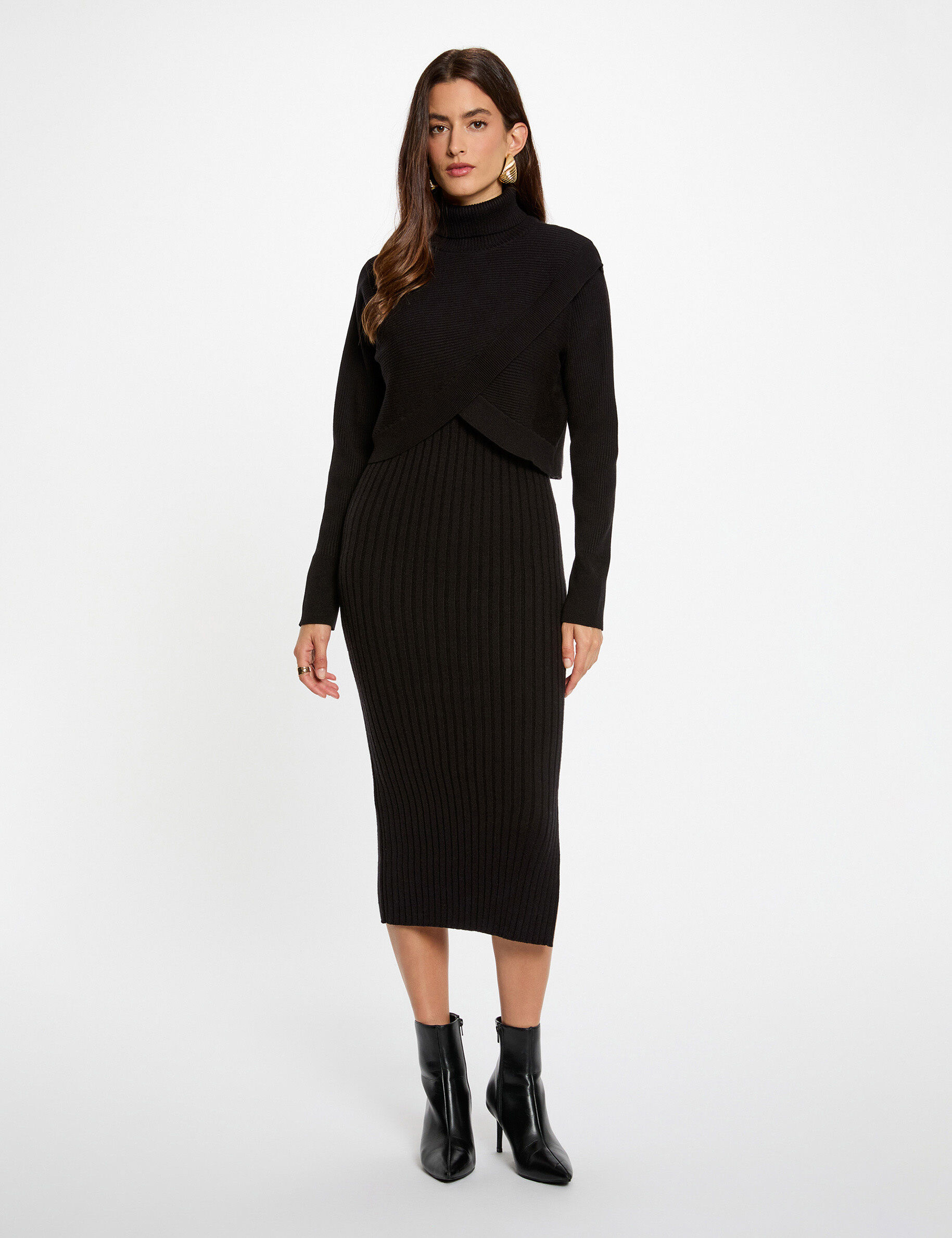 Knitted High Neck Dress Black Women
