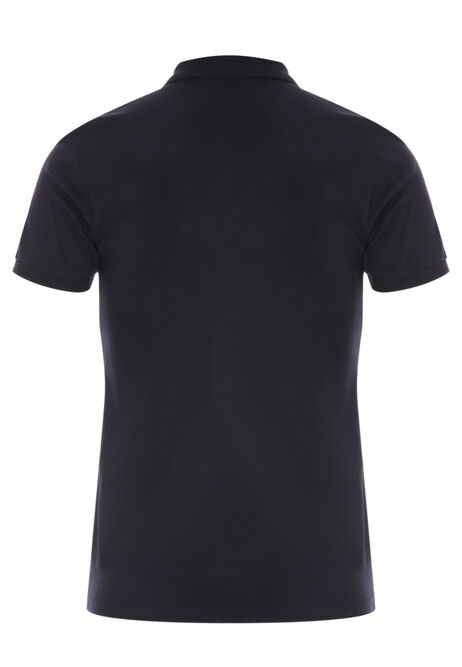 Mens Navy Check Cotton Zip Front Polo Shirt