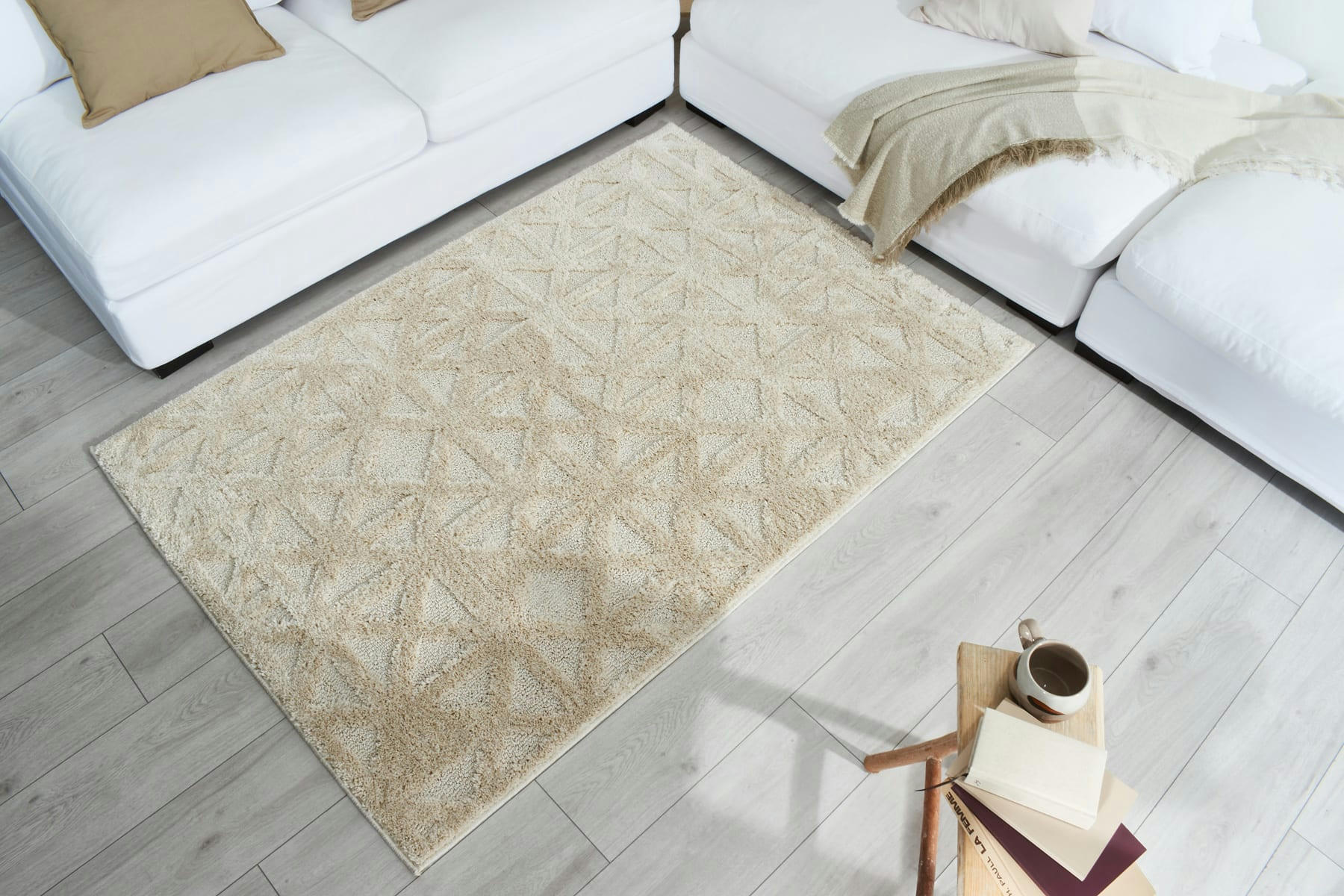 HARMONIE - Tapis salon motif en relief crème - 120x170 cm