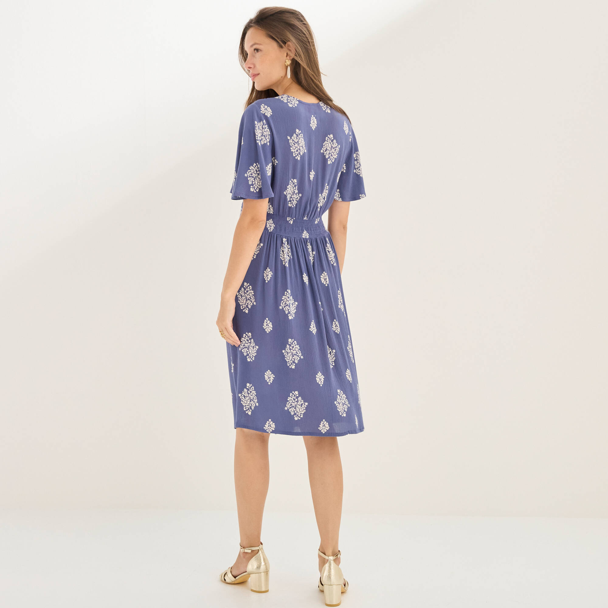 Robe courte cache-coeur imprimée bouquet