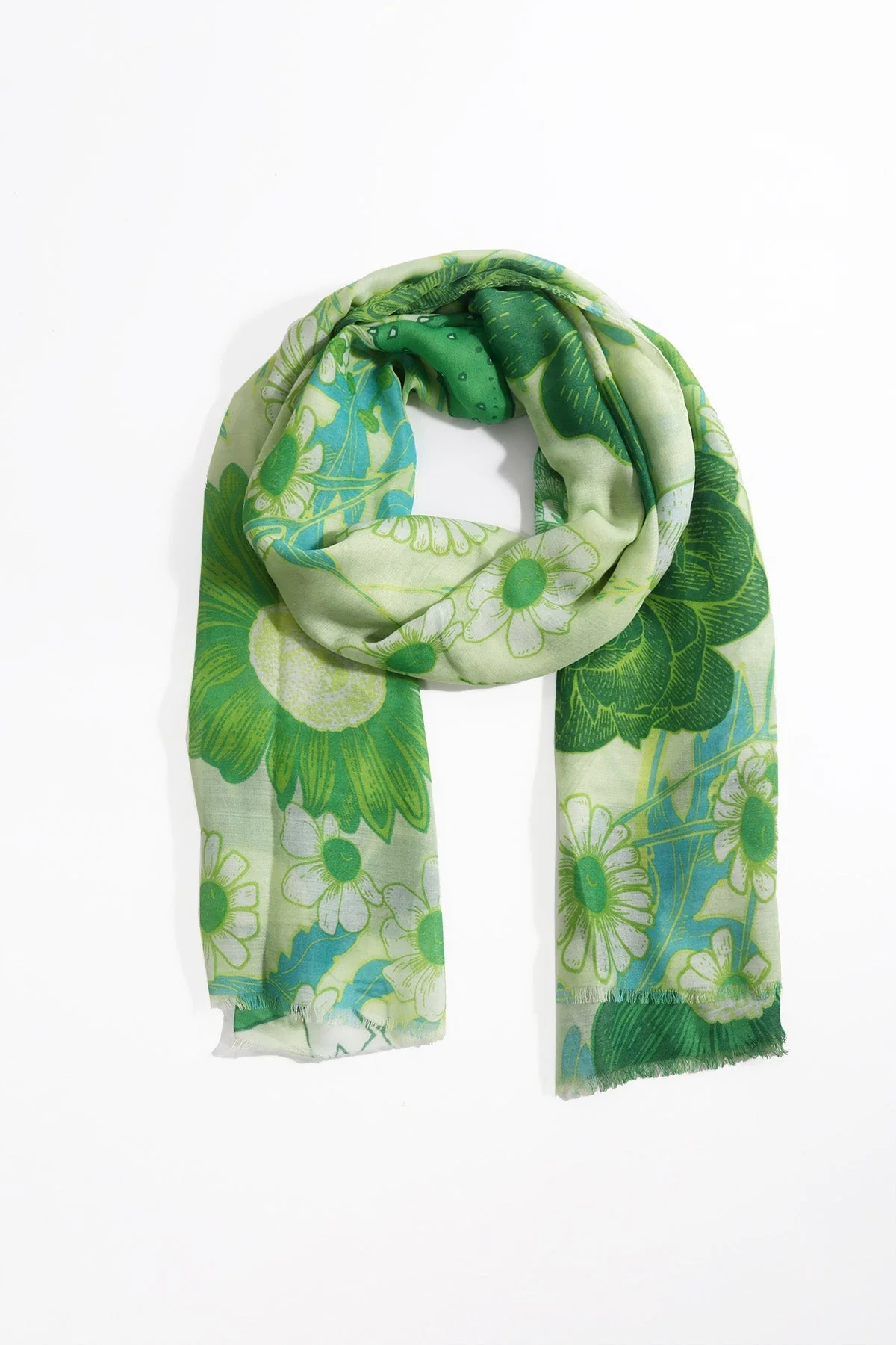 Green Large Floral Print Scarf
