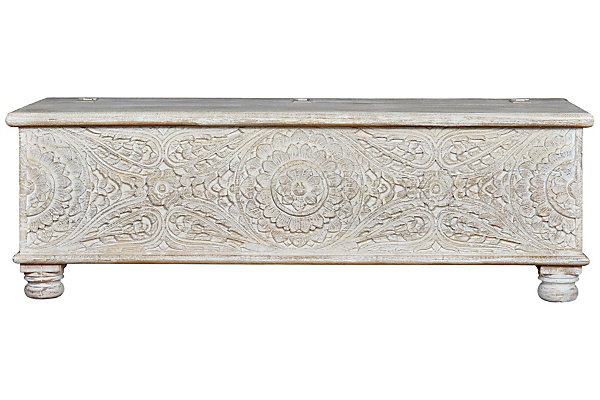 Coffre en bois de manguier blanc vieilli