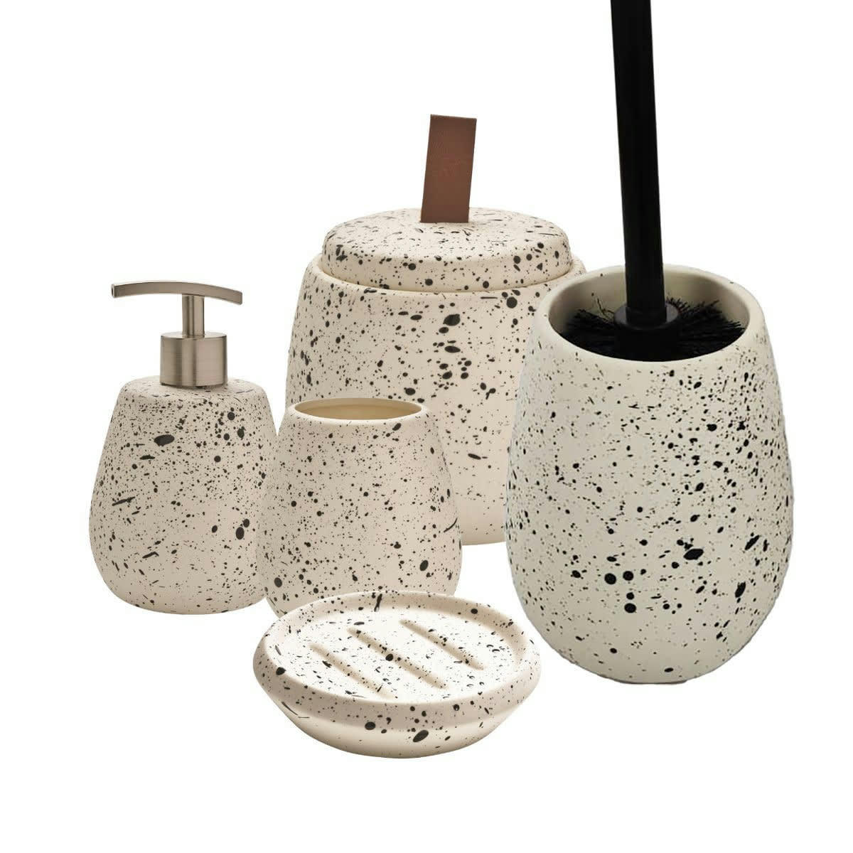 DEMY - Set de salle de bain 5 pièces en céramique blanc