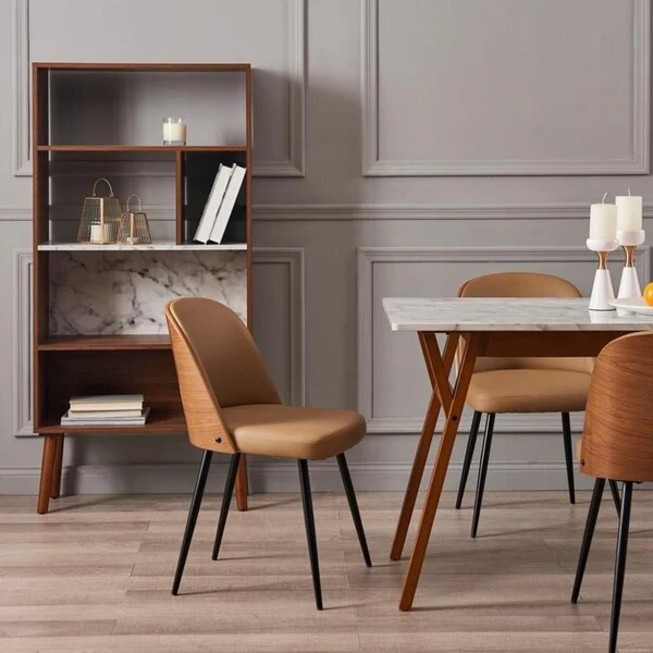 Versanora Layton Chair With Bentwood Back Metal Leg, Khaki / Cherry Wood Finish