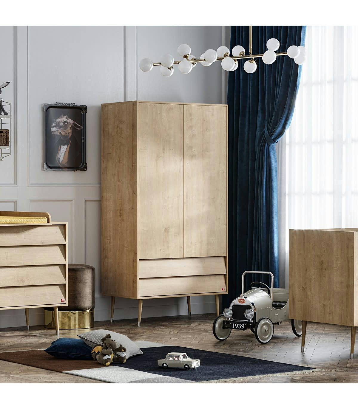 BOSQUE - Armoire 2 Portes 2 Tiroirs avec Penderie -  L100 x H191 cm