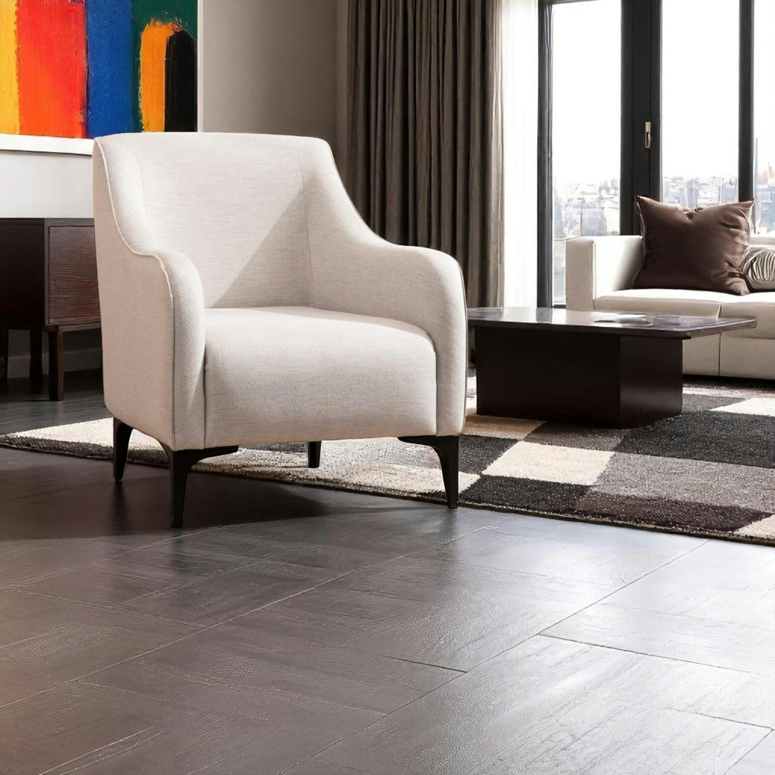 Fauteuil contemporain sable - pieds noirs VILNIUS