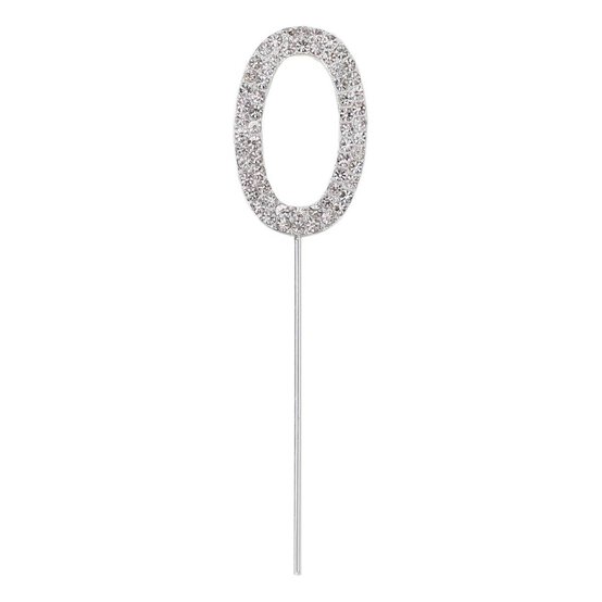 Silver Diamante Number 0 Cake Pick