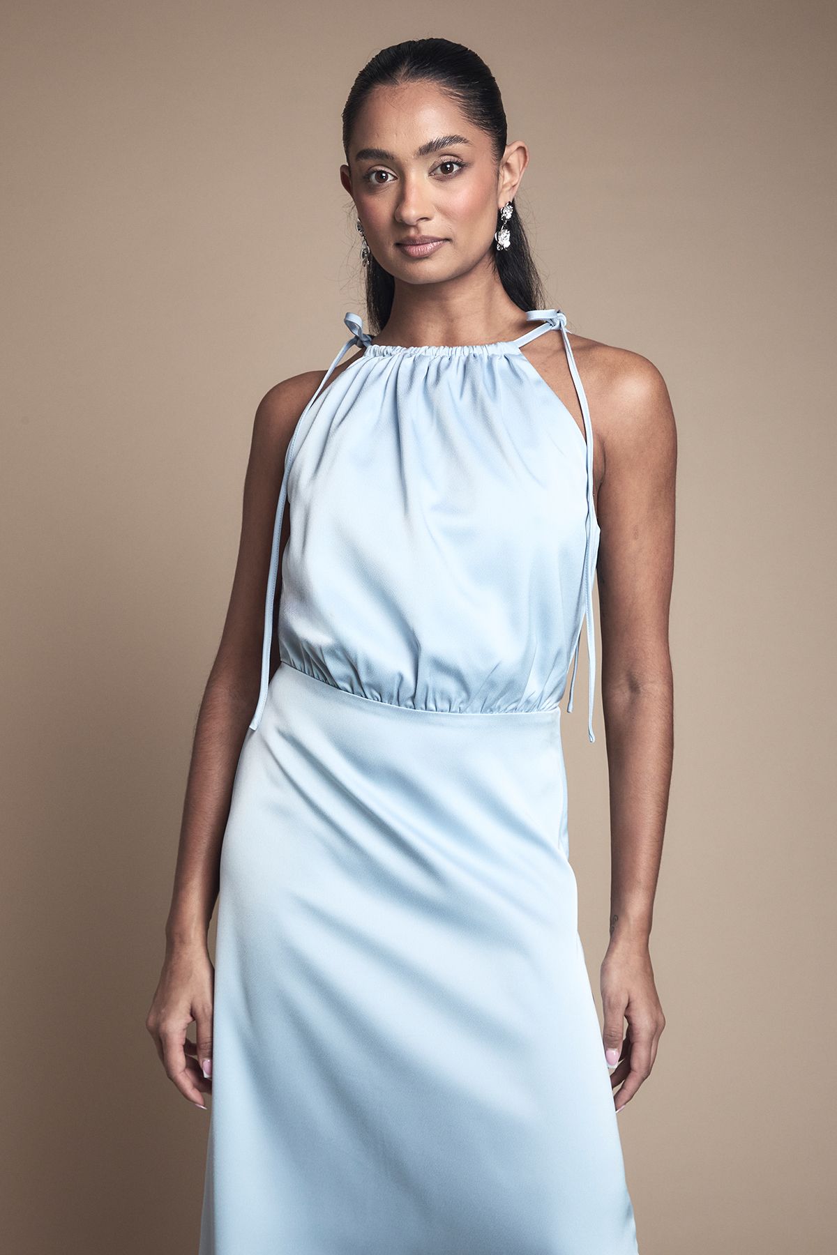Oasis Ruched Halterneck Satin Bridesmaid Midi Dress