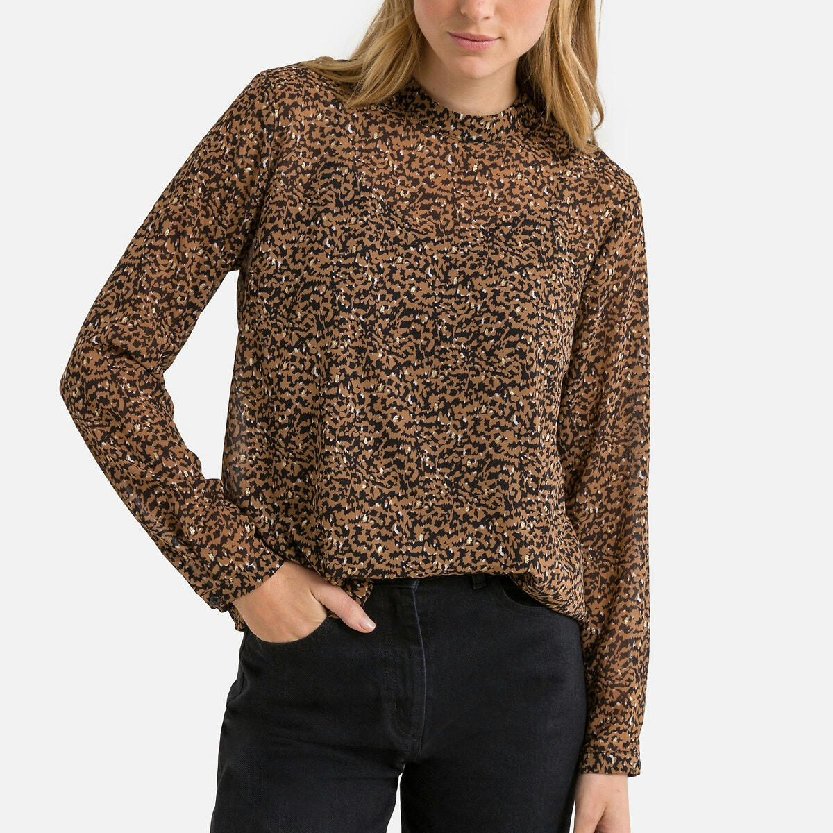 Blouse col montant, manches longues, imprimée