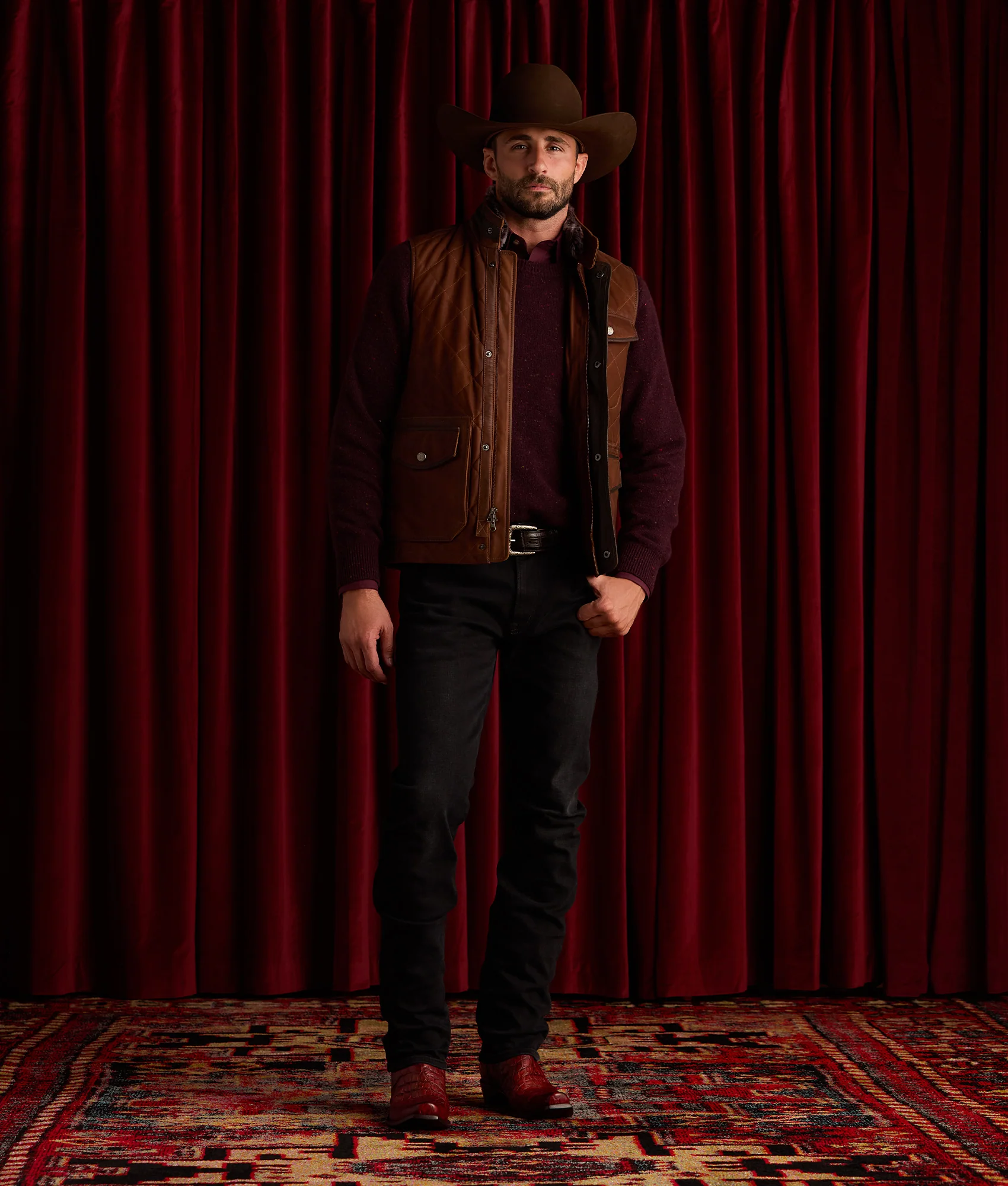 Vail Quilted Leather Vest - Bourbon