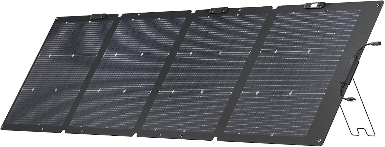 EF ECOFLOW 220W Portable Solar Panel  Bifacial Design Up to 25% Conversion Efficiency N-Type Solar Cell  with Adjustable Kickstand  IP68 Waterproof  Foldable Solar Panel for Camping RVing Home Backup