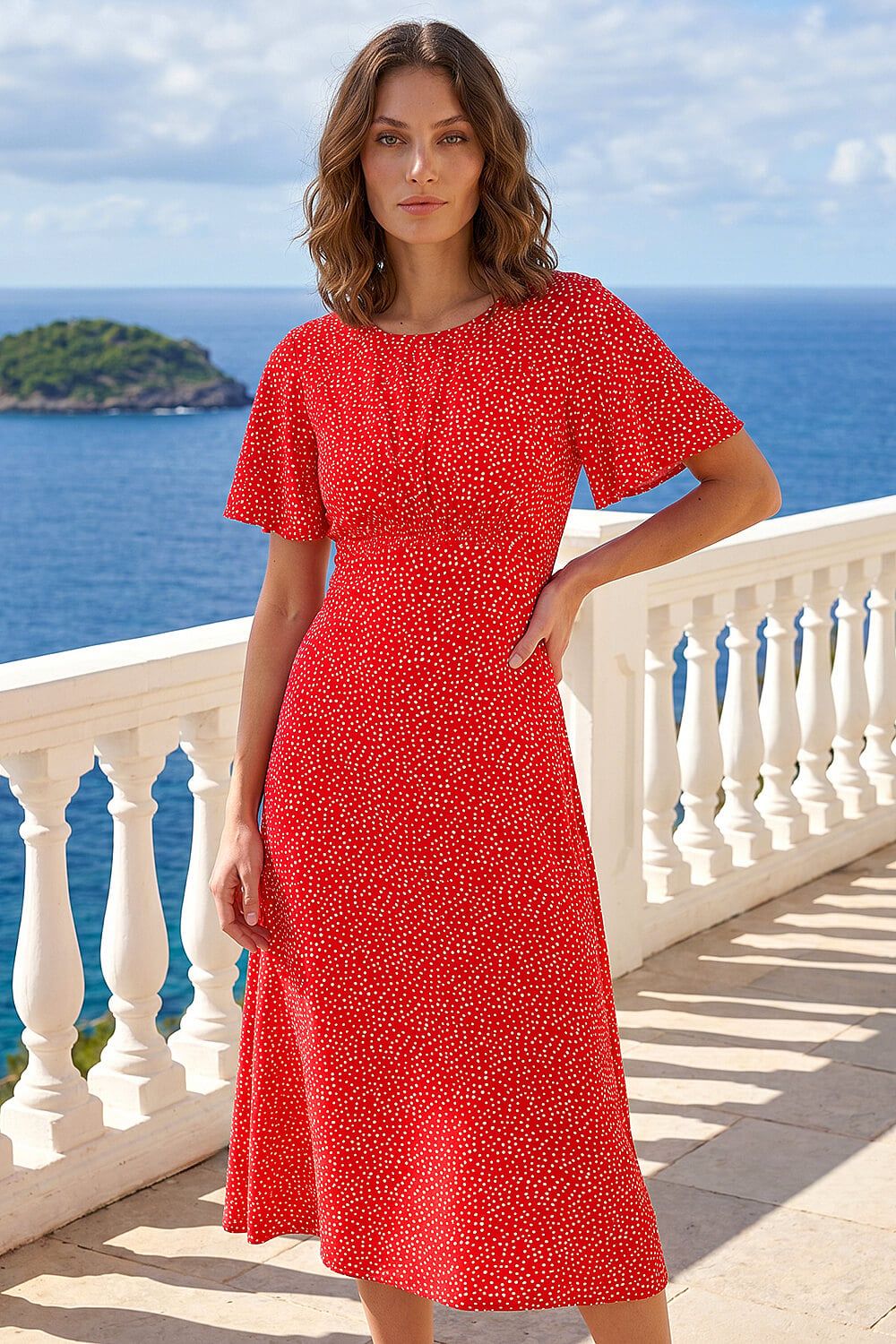 Roman Petite Polka Dot Midi Dress
