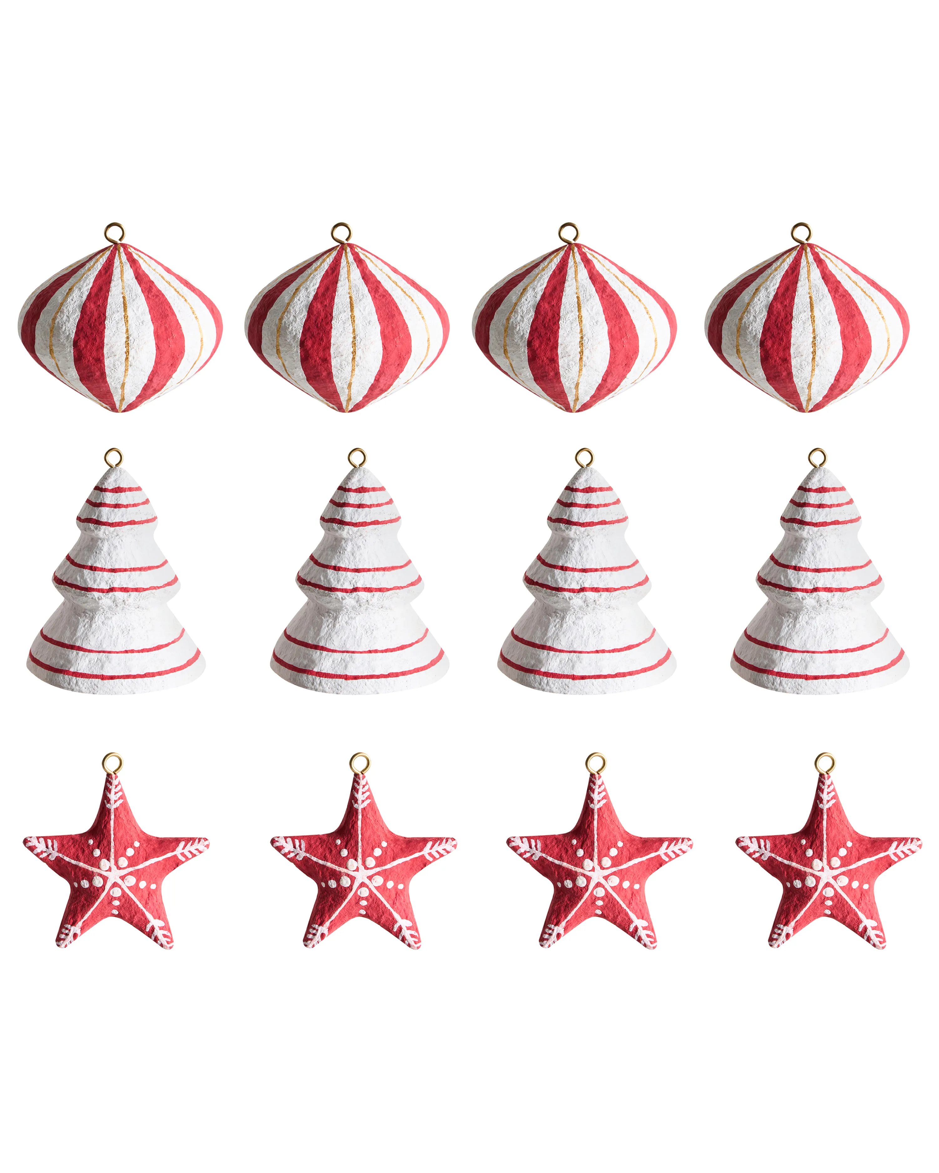 Set of 12 Christmas Tree Oranments GIDEALVEN Papier-Mach�� Red/ White