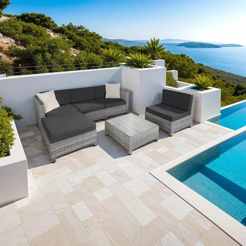 tectake - Loungeset incl. 2 sets kussenhoezen - wicker - lichtgrijs