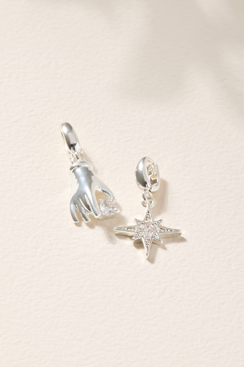 Celestial Hand and Star Charm Set Silver