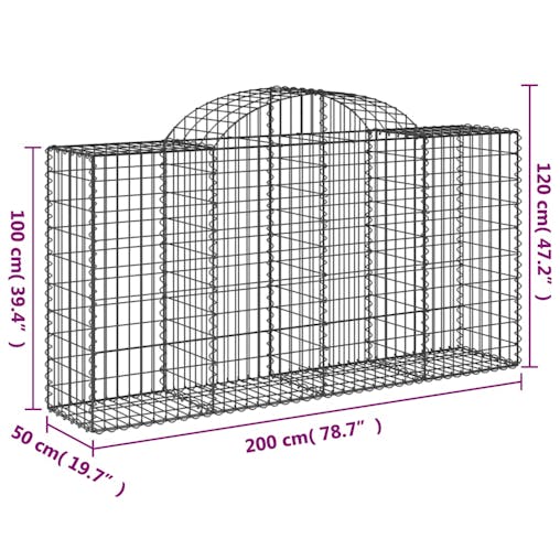 NNEVL Arched Gabion Baskets 4 pcs 200x50x100/120 cm Galvanised Iron