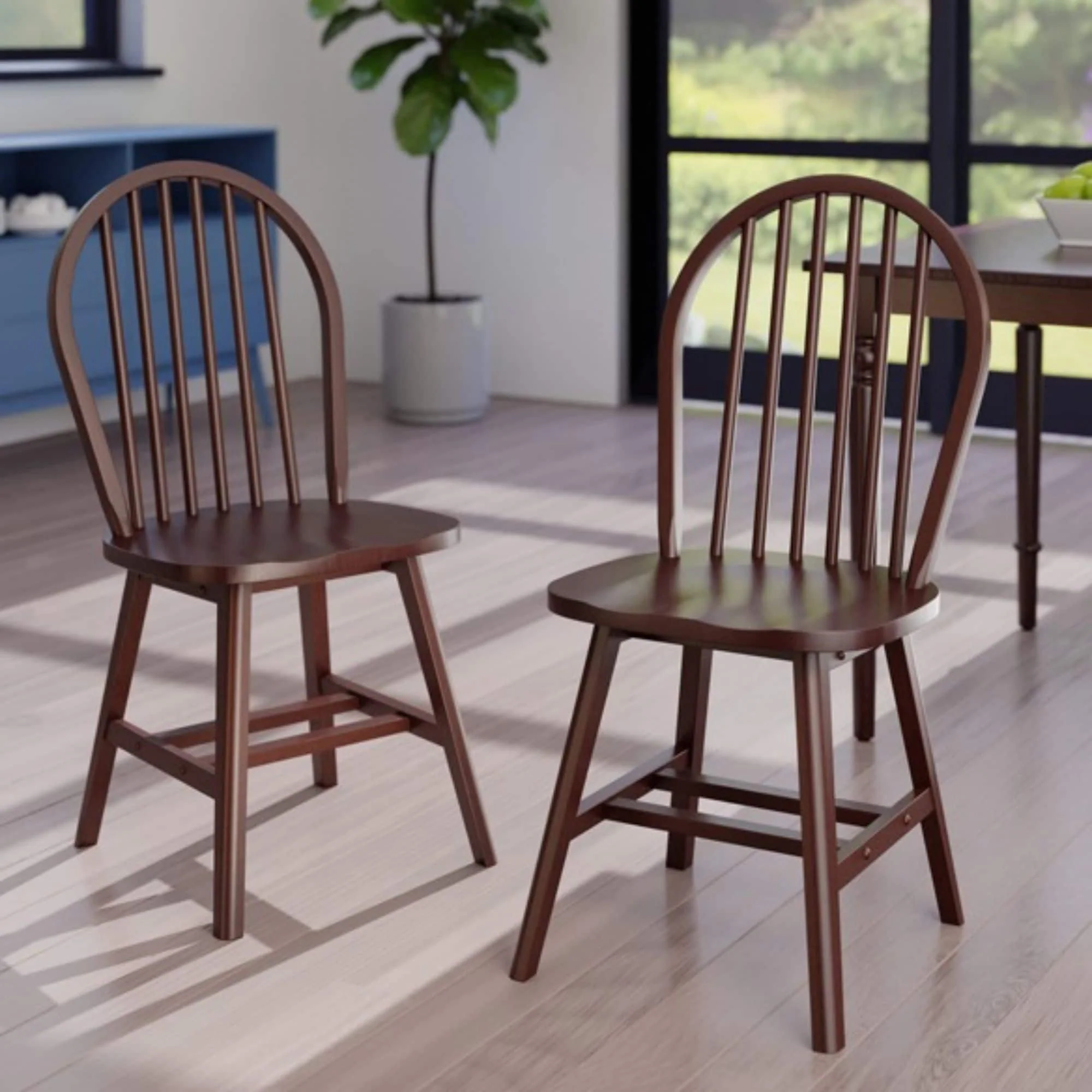 Spindle Arched Back Chair Set - 36.75 - Walnut Brown - Set of 2