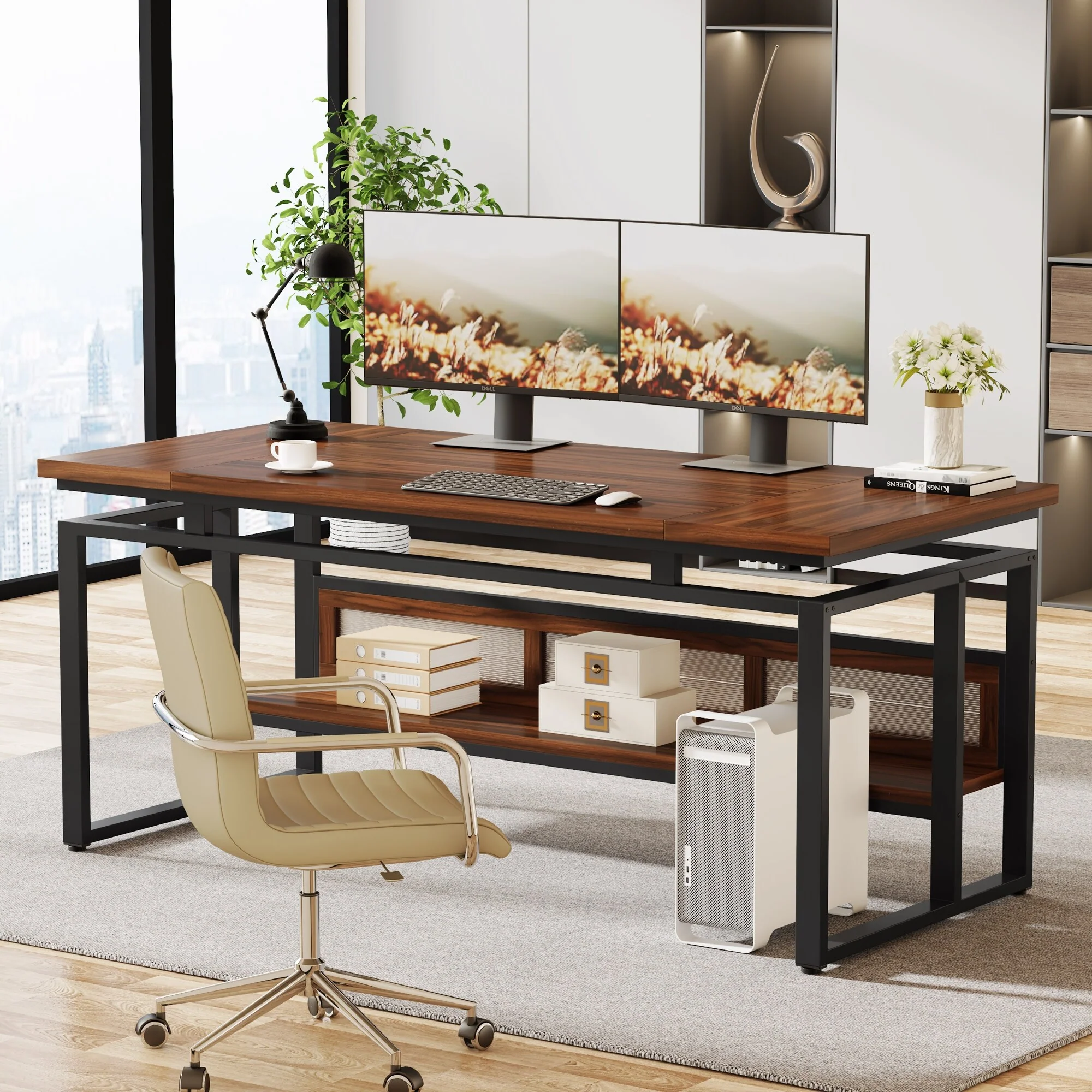 Modern Office Desk, 63 Inch Executive Desk Large Computer Desk Workstation Table for Home Office