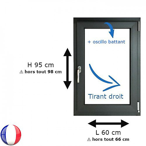 Fenêtre PVC 1 vantail H 95 x L 60 cm OB anthracite pour pose en neuf - tirant droit