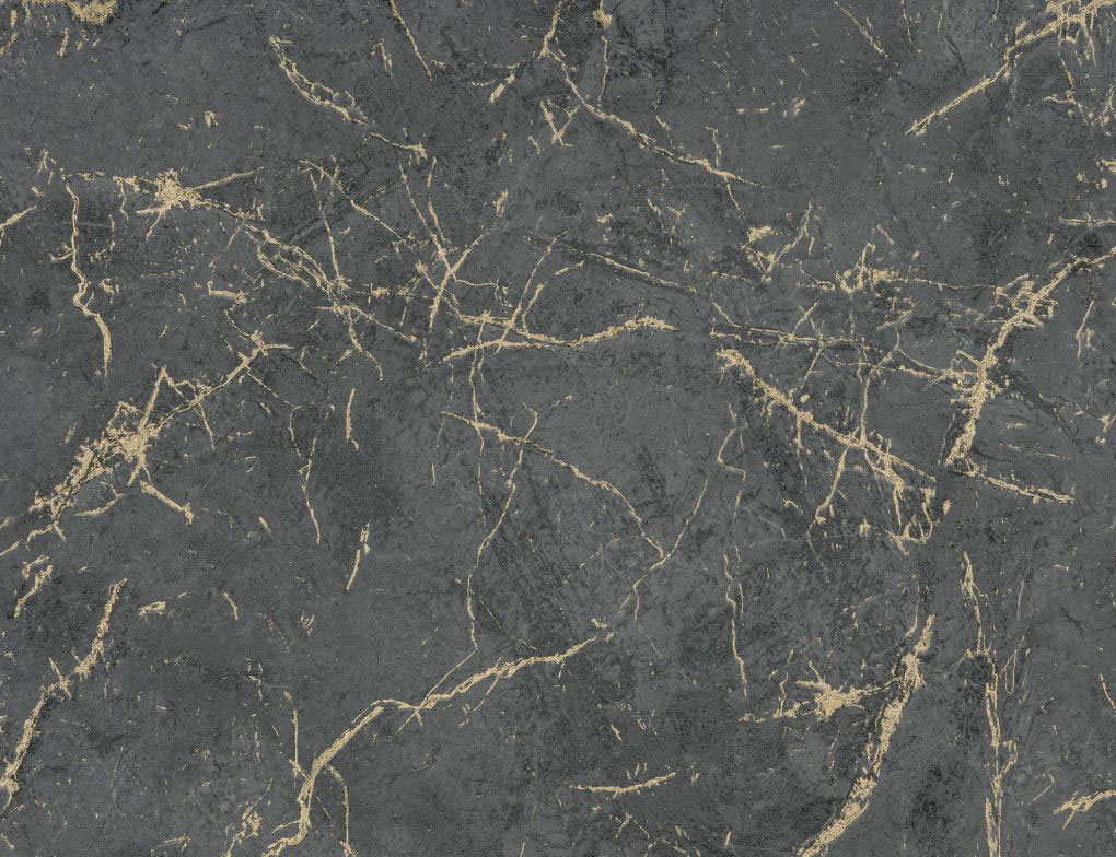 Vliestapete Marmoroptik Anthrazit, Gold