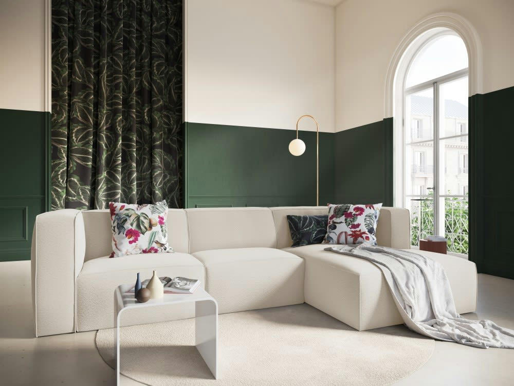 MUSE - Canapé d'angle 5 places en tissu structuré beige