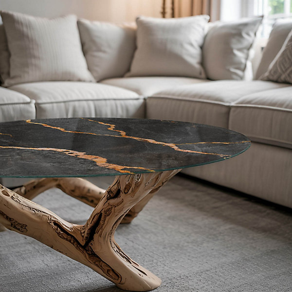 Dessus de table en verre trempé Wallfluent fi50 cm Motif marbré avec veines