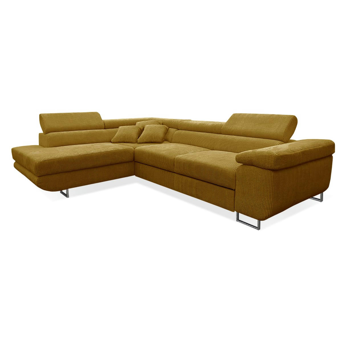 - Canapé d'angle convertible gauche 4 places coffre velours côtelé jaune