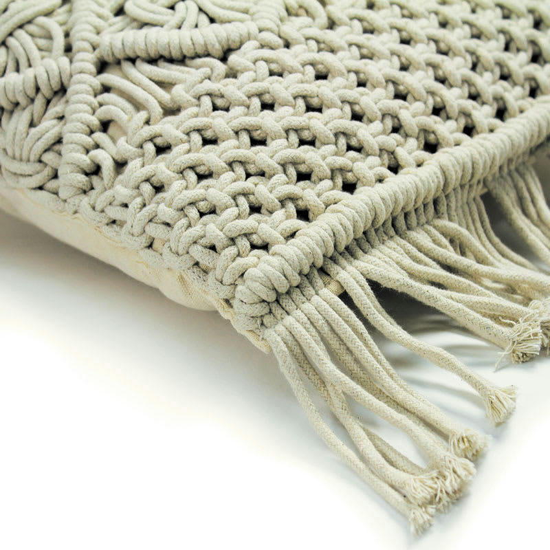 MACRAME - Coussin macramé en coton tressé naturel 30x50